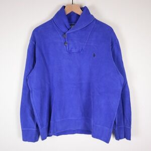 Vintage Polo Ralph Lauren Shawl Neck Sweater Blue 100% Cotton Men's Large 24x25